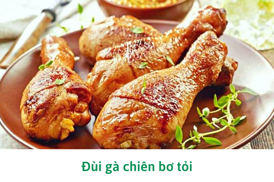 1 Nguyên liệu làm đùi gà chiên bơ 1 kg đùi gà 40g bơ 50g tỏi, 10g hành tím, 1 củ gừng đập dập, 1 trái ớt Nước tương, nước mắm, dầu hào, rượu, mật ong 2 Cách làm đùi gà chiên bơ Bước 1 Sơ chế nguyên liệu Đùi gà rửa sạch, dùng nĩa đâm vào đùi gà từng lỗ cho 1 Nguyên liệu làm đùi gà chiên bơ 1 kg đùi gà 40g bơ 50g tỏi, 10g hành tím, 1 củ gừng đập dập, 1 trái ớt Nước tương, nước mắm, dầu hào, rượu, mật ong 2 Cách làm đùi gà chiên bơ Bước 1 Sơ chế nguyên liệu Đùi gà rửa sạch, dùng nĩa đâm vào đùi gà từng lỗ cho