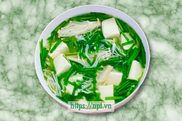 Canh đậu phụ nấu nấm