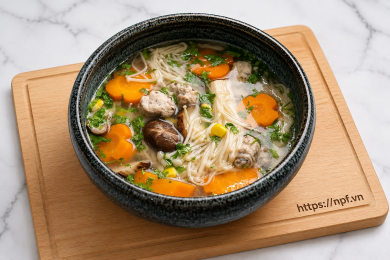 Canh thịt bò nấu nấm kim châm