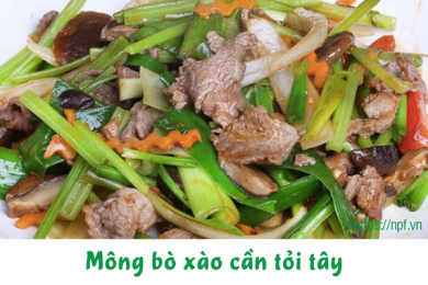 Mông bò xào cần tỏi tây